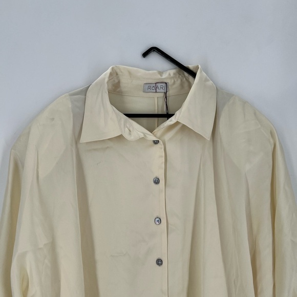 Roari Marna Satin Button Front Structured Shirt Blouse In Bone - Picture 2 of 10